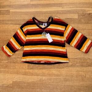 NWT Good Luck Girl mustard stripe cut out crop shirt top size large L 
b5